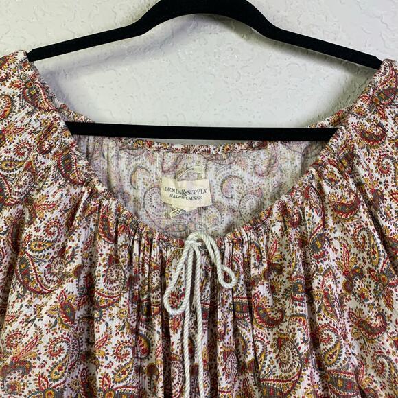 DENIM & SUPPLY Ralph Lauren Blouse Top Paisley Boho Rope Tie Neck‎ & Waist - Picture 3 of 12